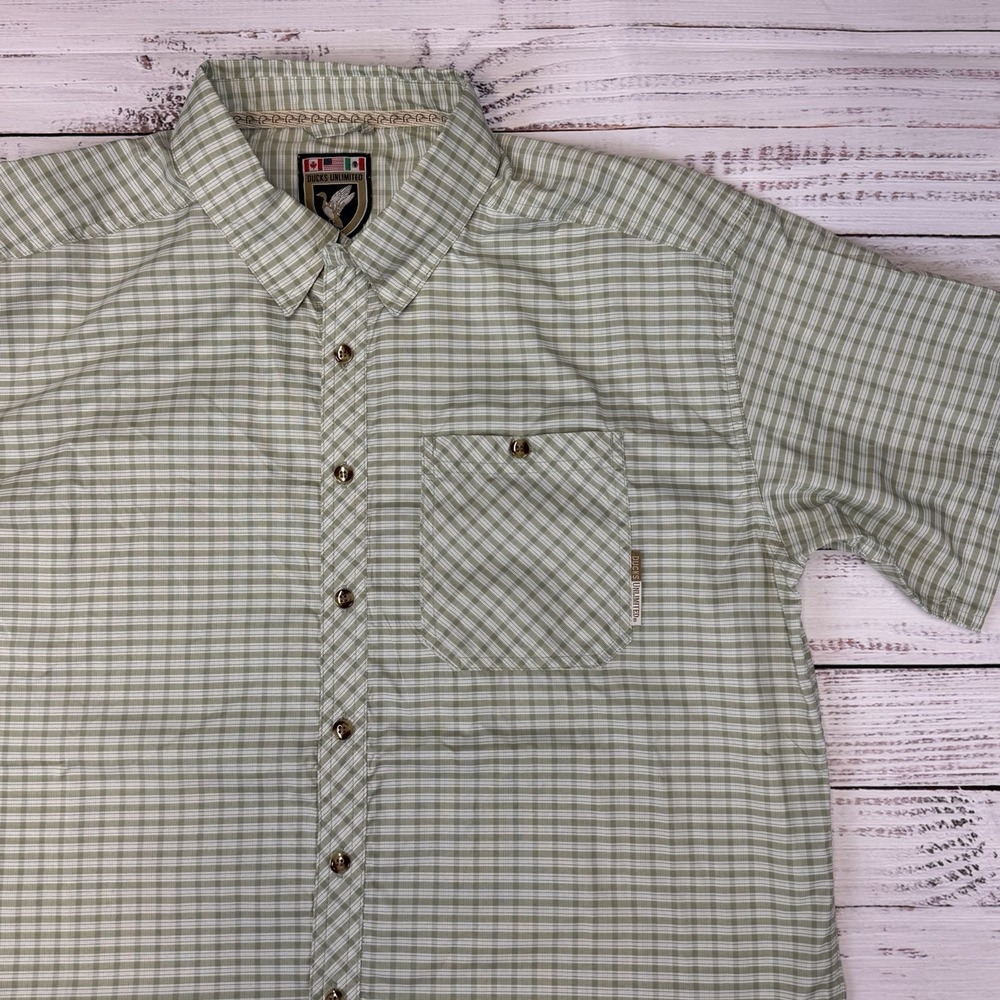 Ducks Unlimited Men's Short Sleeve Button Up Shirt Large‎ L Green Plaid Outdoors